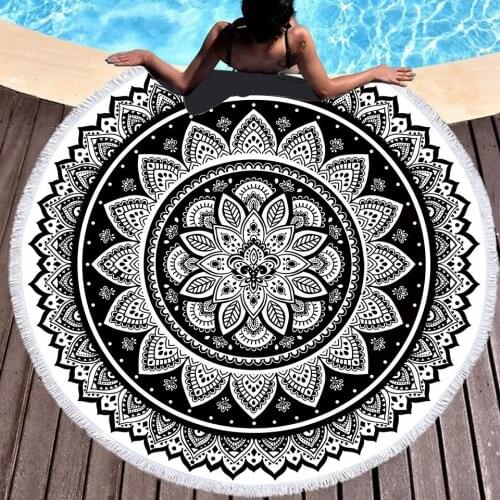 Bohemian Mandala Printed Beach Towel Round Sunscreen Shawl Outdoor Picnic Mat Travel Microfiber Bath Towels Travel Yoga Blanket