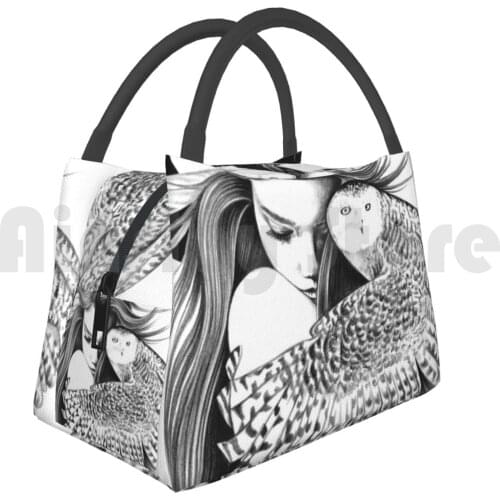 Portable Insulation Bag Kiss Animals Birds Owl Snowy Owl Spirit Animal Moon Woman Witch Magical Dreamy