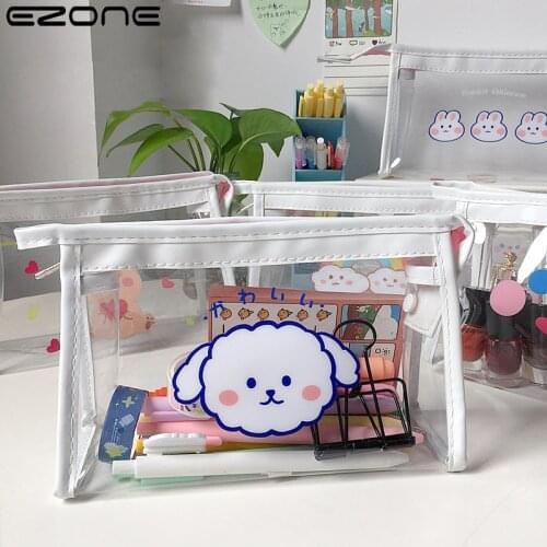 EZONE Transparent Pencil Case Cute Cosmetic Bag Portable PVC Waterproof Pencil Bag School Office Supplies Stationery Organizer