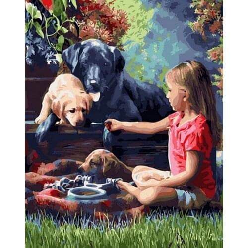 Unframe diy oil picture oil paintings by numbers figure painting paint by number for home decor 4050cm girl and dog