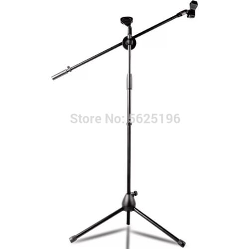 Adjustable Tripod Microphone Stand Floor Swing Boom Mic Stand with 2 microiphone clip holders for