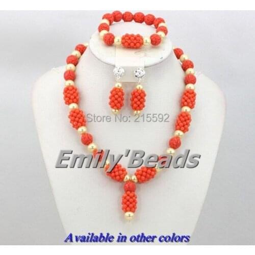 Pink African Coral Beaded Necklace Bracelet Earrings Jewelry Set Nigerian Wedding Beads Jewelry Set Free Shipping CJ270
