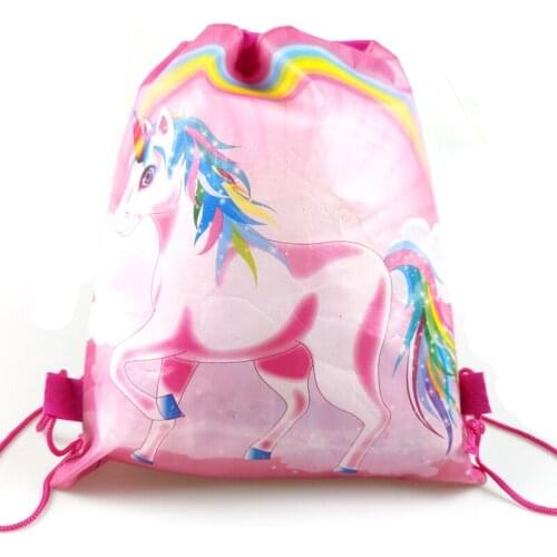 10pcs/lot Unicorn Theme Backpack Happy Birthday Party Non-woven Fabrics Drawstring Gift Bag Baby Shower Decorate Soccer Mochila