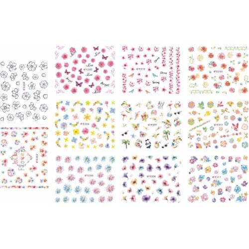 11 PCS / LOT SIMULATION SELF-ADHESIVE 3D NAIL TATTOOS STICKER FLOWER MARGUERITE BIRD E303-313