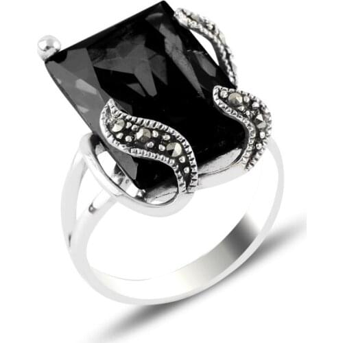 Silver 925 Sterling Marcasite & Zircon Crystal Ring
