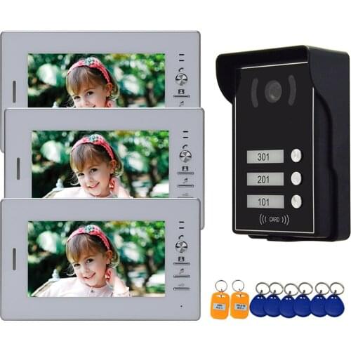 7'' Color home door Intercom system muiti family video Door Phone device Access Control with 1/2 / 3 Monitors for Apartments