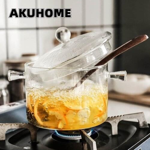 Transparent Glass Soup Pot Open Flame High Temperature Resistant Household Instant Noodle Bowl Binaural Soup Pot Cooking Pot