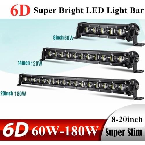 6D Lens Super Slim Led Light Bar 60W 120W 180W For Car Tractor Suv Truck Boat 4WD 4x4 Offroad ATV Led Work Lights Driving Lamp