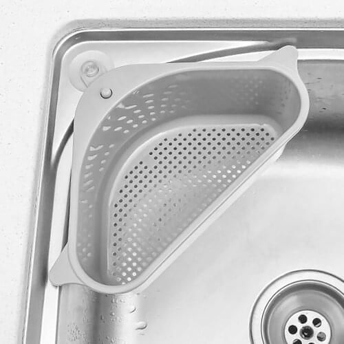 Triangular Sink Drain Storage Shelf Kitchen Sponge Brush Holder Basket Drain Rack with Suction Cups