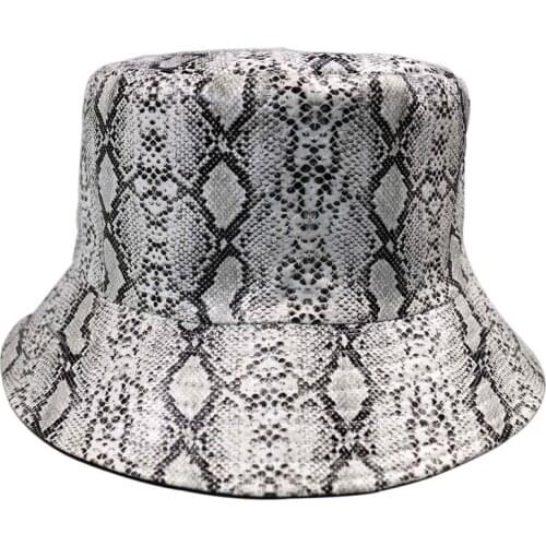 HUOBAO Vintage Snakeskin Print Both Sides Bucket Hat Fisherman Hat Black White Bucket Hat Fashion Panama Fishing Fisherman Hat