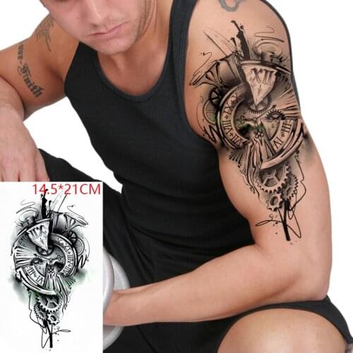 Waterproof Temporary Tattoo Sticker Broken Roman Clock Gear Big Size Body Art Flash Tatoo Fake Tatto Stickers for Girl Men Women