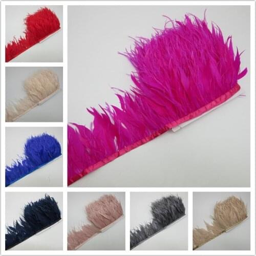 YY-tesco 1 Yards/lot Ostrich Feather Trims Paired With Turkey Feathers Ribbon 10-15cm Strip For Dress Skirt DIY Party Clothing