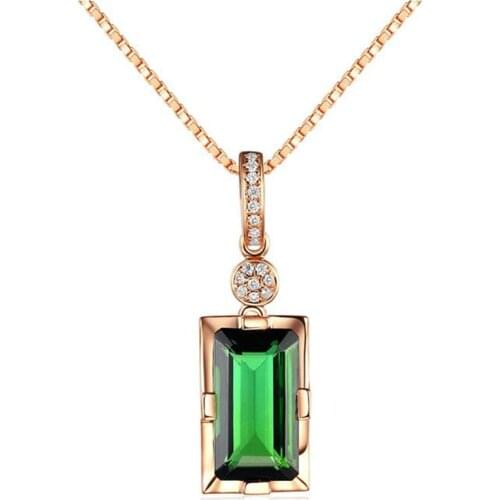 Double Fair Vintage Square Green Crystal Pendant Necklace For Women Luxury AAA+CZ Gift For Birthday Party Fashion Jewelry KAN034