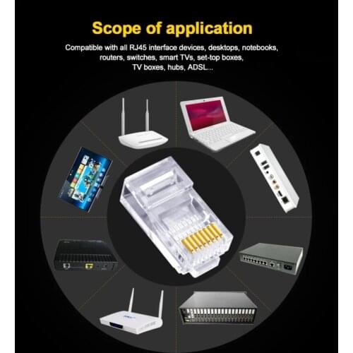 100PCS Cat6 8P8C RJ45 Modular Socket for CAT5 Cat6 LAN Network High Quality RJ45 Ethernet Cable Plugs Modular Adapter Connectors