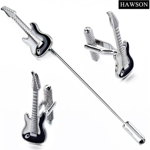 2017 Fashion Guitar Cufflinks Long Needle Guitar Brooch Musical Instrument Brooches Pins Jewelry