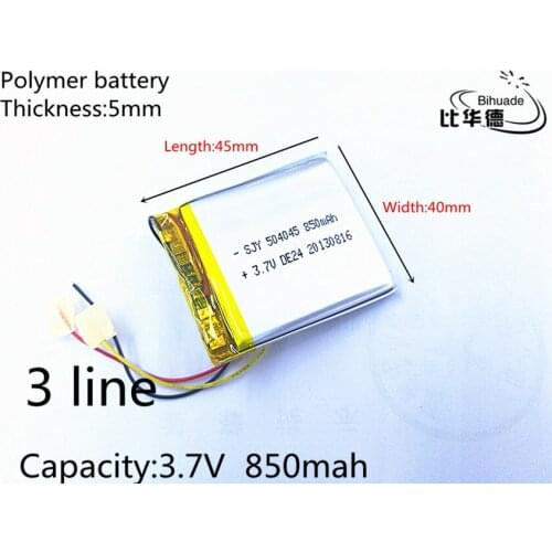 3 line 3.7V 850mAh 504045 Lithium Polymer Li-Po Rechargeable Battery For DIY Mp3 MP4 MP5 GPS PSP