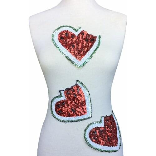 3pc 16x16cm Sew On Sequin Watermelon Patch Fruit Applique Breaking Heart Beaded Patches For Clothing Parches Paillettes AC1184