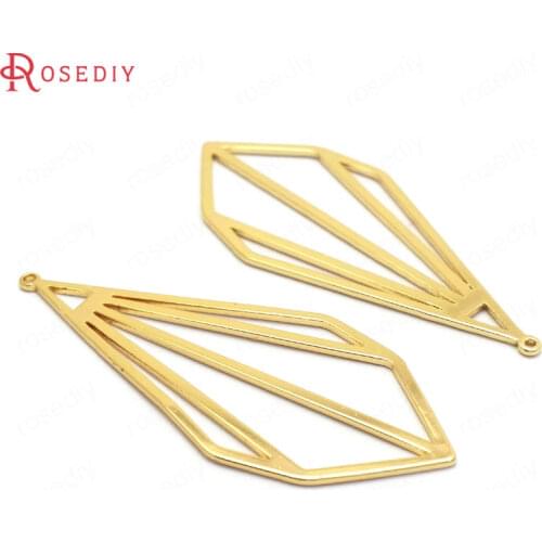 37018)8PCS 47x20MM 24K Gold Color Brass Long Drop Shape Charms Pendants High Quality Accessories Jewelry Making Supplies