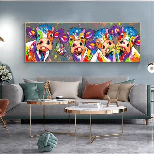 Abstract Canvas Oil Painting Painted Cow Print on Canvas Print and Poster Modern Art Wall Pictures for Living Room Cuadros