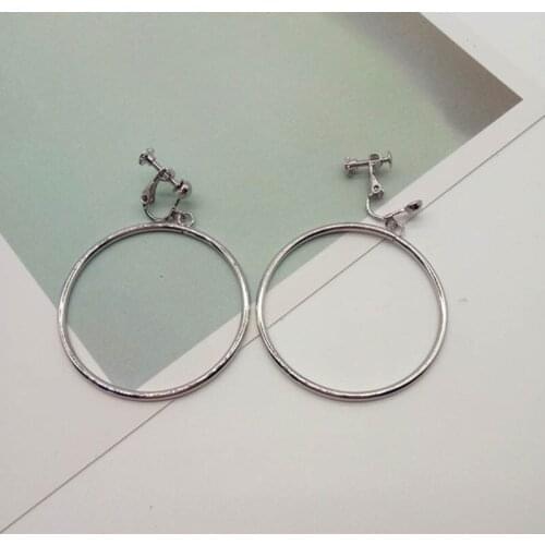 Korea Style Big Round Circle Shape Clip on Earrings Wihtout Piercing for Women Party Wedding Charm Jewelry Statement Earrings