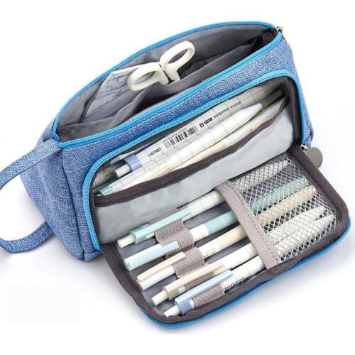 Large Capacity Canvas Portable Pencil Case ， School Pen Case Supplies Pencil Bag Pencils Pouch Stationery