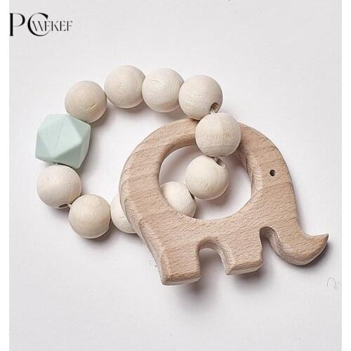 Wooden Rattle Beech Bear Hand Teething Ring Baby Rattles Play Stroller Toy Baby Teether Wooden Toy Baby Rattle