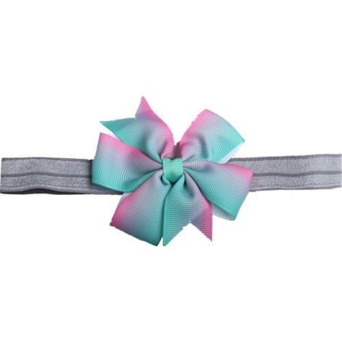 On sale 1pcs baby gradient Hair Band Headwear Grosgrain Ribbon Rainbow Hairbow for Girls Handmade Bowknot Hair Bows Headband