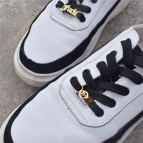 Baby Girl Shoelace Buckle Old English Letters Gothic Shoe Tag Fuk Off Gold Buckie Shoe-buckle Accessories BFF Fashion Jewelry