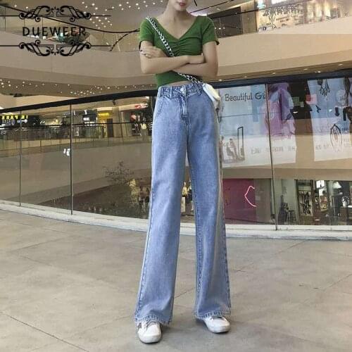 Dueweer Jeans Women Wide Leg Trousers Washed Slim Solid Female Casual Loose Plus Size Fashion Korean Style Streetwear Pants