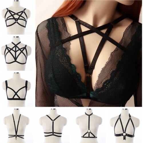 Fetish Stand-Up Collar Harness Sexy Lingerie Goth Crop Tops Sexy Bondage Chest Pentagonal Harness Cage Bra Bdsm Erotic Corset