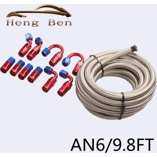 3 Meter AN6 Stainless Steel Braided Fuel Line Fitting Hose End Adaptor Kit Swivel 9.8FT