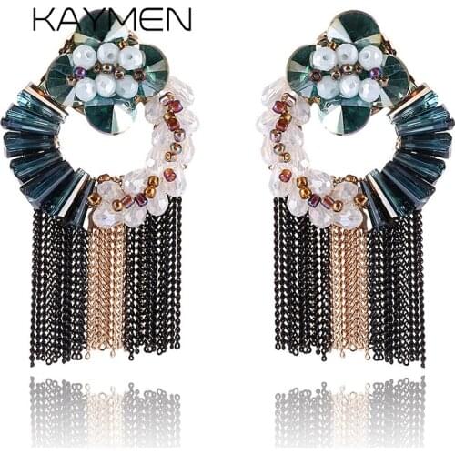 KAYMEN Beautiful Handmade Crystal Weaving and Chains Tassels Drop Dangle Earrings for Women, Girls, Fashion Statement Earrings