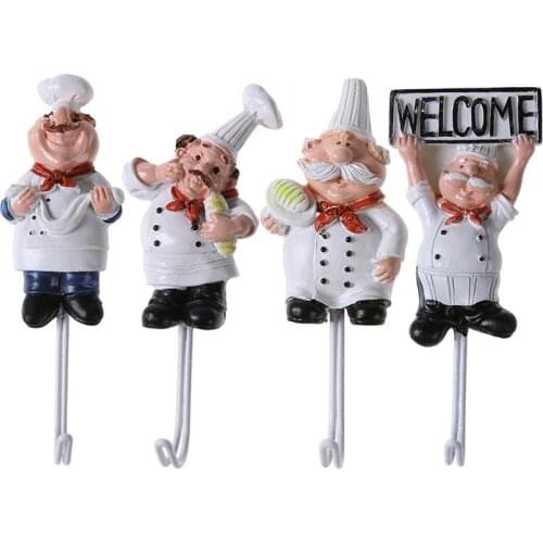 Creative Cartoon Chef Shape Stainless Steel Hooks High Sticky Wall Door Clothes Coat Hat Hanger Kitchen Bathroom Towel Hooks