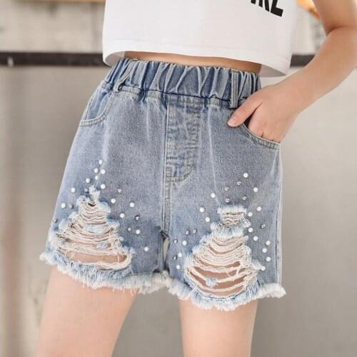 Girls Summer Shorts 2021 Summer New Teenage Girl Pearl Hole Loose Jeans Short Kids Clothing 8 10 12 14Year