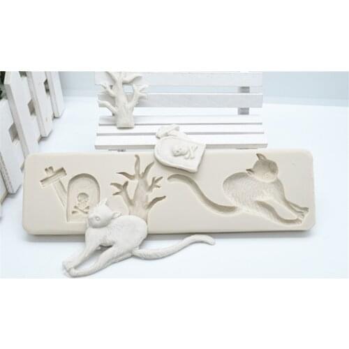Luyou 1pc Cat,Tree Resin Silicone Molds Fondant Moulds Birthday Cake Decorating Tools Pastry Kitchen Baking AccessoriesFM1896