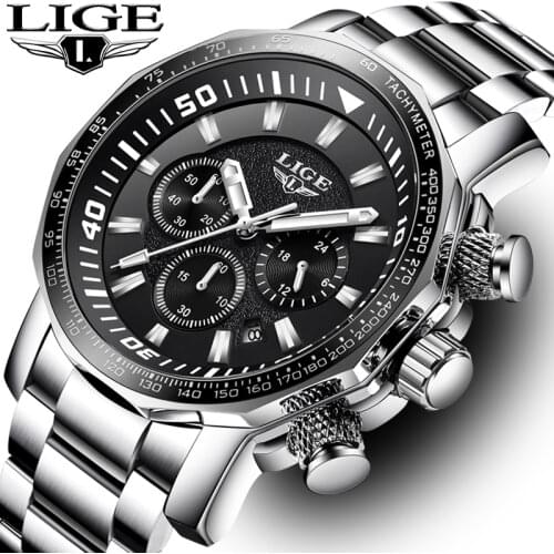 Relogio Masculino Men Watches LIGE Top Brand Luxury Business Quartz Clock Men Large Dial Fashion Waterproof Military Sport Watch