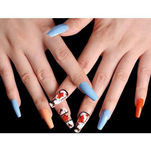 Maple Leaf Designs Mixed Color Fake Nails Long Ballet Press on False Nails SM19200933