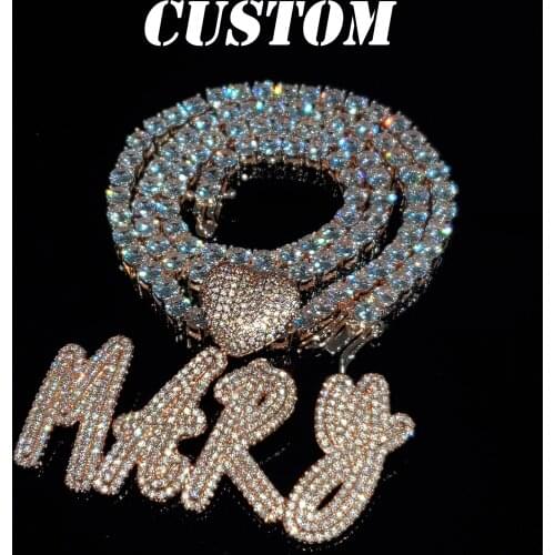 Iced Out Heart Bail Letter Intial Name Necklace Pendant Custom Nameplate with Tennis Chain Personalized Necklace Jewelry for Her