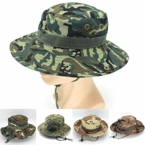 Mens Bucket Hats Boonie Hunting Fishing Outdoor Wide Brim Safari Camo Sun Cap Summer Waterproof Breathable Sun Hat