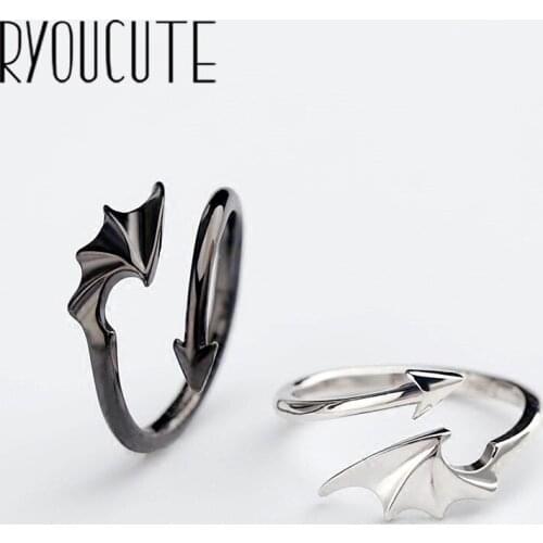 Punk Vintage Wings Rings for Women Silver Color Jewelry Girls Adjustable Size Open Finger Rings
