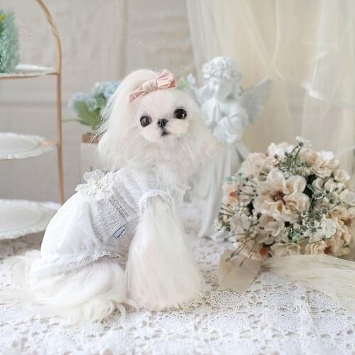 Sexy Fashion Puppy Dog Lace Vests Super Soft Cotton Cotton Flower Imitation Pearl Pink White Vest Dog Clothes For Pet Dog Poodle