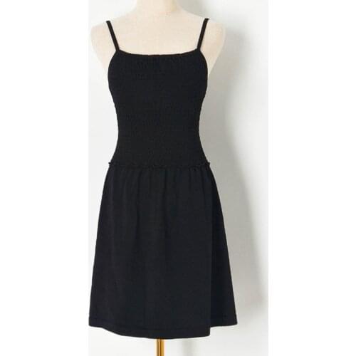 Spaghetti Strap Sleeveless Summer Dress 2021 Elastic Top A Line Mini Dress Women Knitted Little Black Dress for Party Vestidos