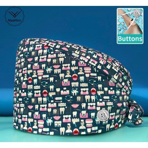 Adjustable Scrub pet shop work cap dust hat beauty Breathable cap scrub new Baotou hat nursing print wholesale Unisex Cotton hat