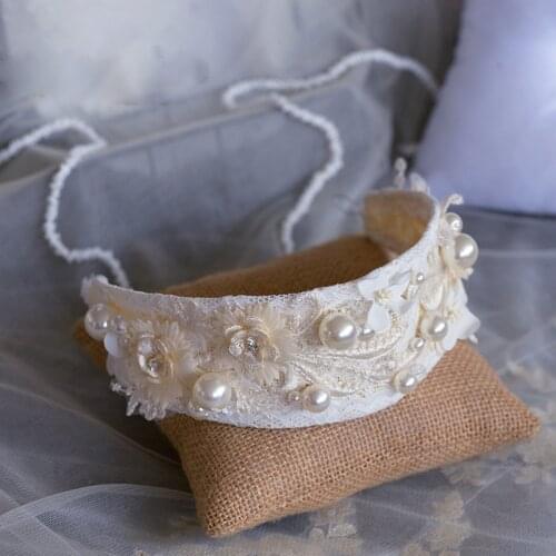 Retro Embroidery Lace Flower Hair Band Pearl Headband Travel Shooting brides Wedding Hair Accessories