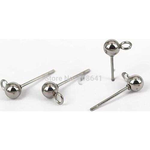 Stainless Steel Stud Earrings Bases Blank Settings 3mm 4mm 5mm Round Ball with Loop Slide Ear Pins Earrings post DIY Findings