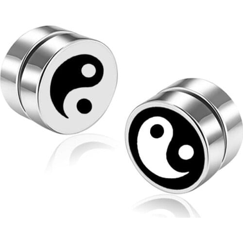 1PCS Punk Mens Strong Magnet Magnetic Health Care Tai Chi Ear Stud Non Piercing Earrings Fake Earrings 8mm