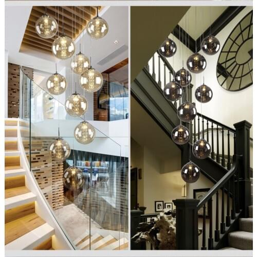 Modern glass ball chandelier staircase lamp double living room lamp LED g4 lighting fixture led lamp Stair chandelier Indoor led