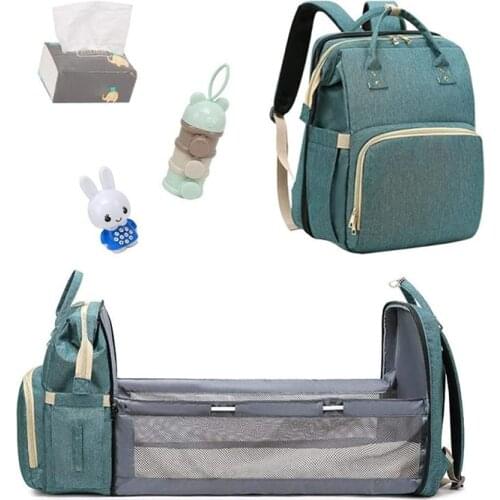 2in1 Large Mummy Maternity Diaper Bag With Folding Bed Travel Green Backpack For Mom Waterproof Baby Changing Nappy Stroller Bag