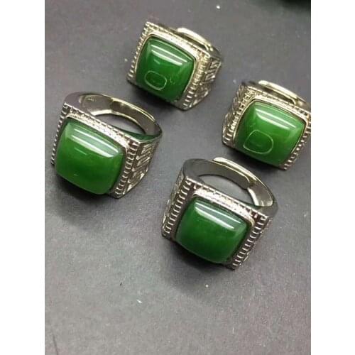 Tian Biyu and the ring of jadeite green authentic male 925 Silver Inlay Ring