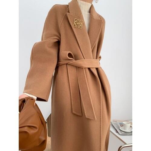 Thick mid-length suit tie tie double-sided cashmere coat woolen coat female 2021 new